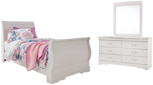 Anarasia Twin Sleigh Bed with Mirrored Dresser at Towne & Country Furniture (AL) furniture, home furniture, home decor, sofa, bedding