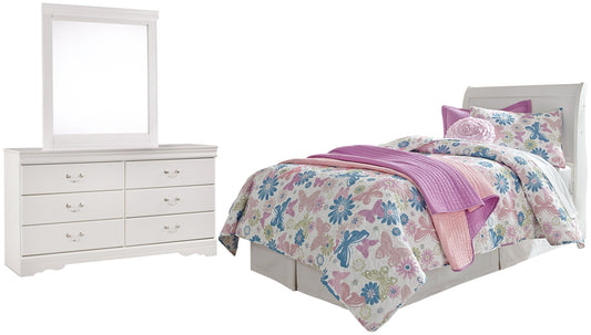 Anarasia Twin Sleigh Headboard with Mirrored Dresser at Towne & Country Furniture (AL) furniture, home furniture, home decor, sofa, bedding