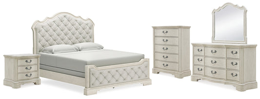 Arlendyne California King Upholstered Bed with Mirrored Dresser, Chest and Nightstand at Towne & Country Furniture (AL) furniture, home furniture, home decor, sofa, bedding
