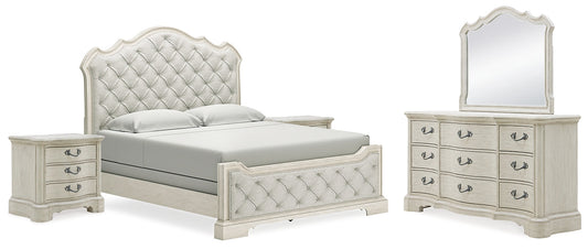 Arlendyne California King Upholstered Bed with Mirrored Dresser and 2 Nightstands at Towne & Country Furniture (AL) furniture, home furniture, home decor, sofa, bedding