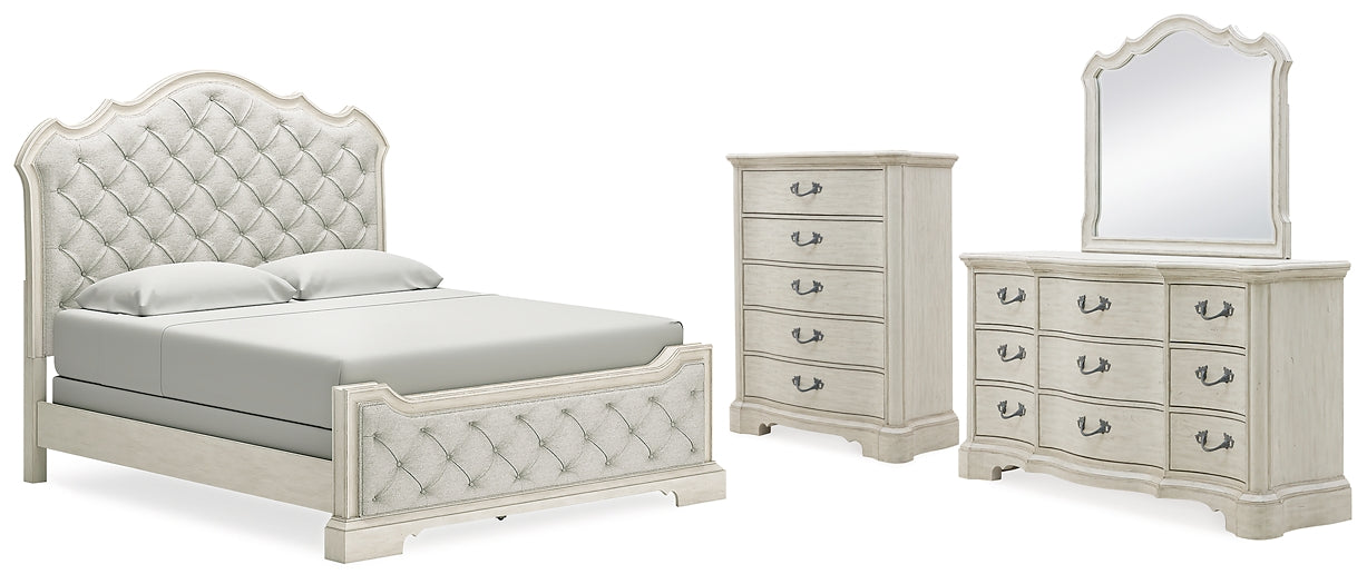 Arlendyne California King Upholstered Bed with Mirrored Dresser and Chest at Towne & Country Furniture (AL) furniture, home furniture, home decor, sofa, bedding