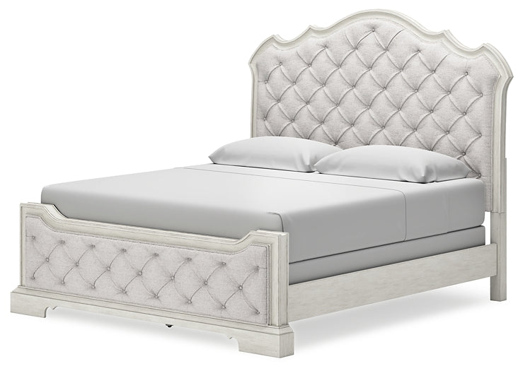 Arlendyne California King Upholstered Bed with Mirrored Dresser and Nightstand at Towne & Country Furniture (AL) furniture, home furniture, home decor, sofa, bedding