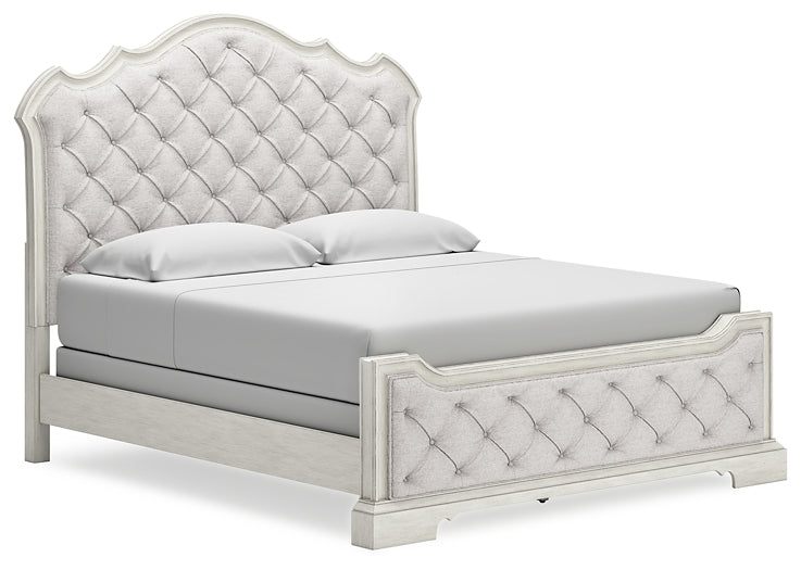 Arlendyne California King Upholstered Bed with Mirrored Dresser and Nightstand at Towne & Country Furniture (AL) furniture, home furniture, home decor, sofa, bedding