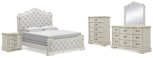 Arlendyne King Upholstered Bed with Mirrored Dresser, Chest and Nightstand at Towne & Country Furniture (AL) furniture, home furniture, home decor, sofa, bedding
