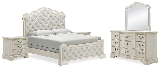 Arlendyne King Upholstered Bed with Mirrored Dresser and 2 Nightstands at Towne & Country Furniture (AL) furniture, home furniture, home decor, sofa, bedding