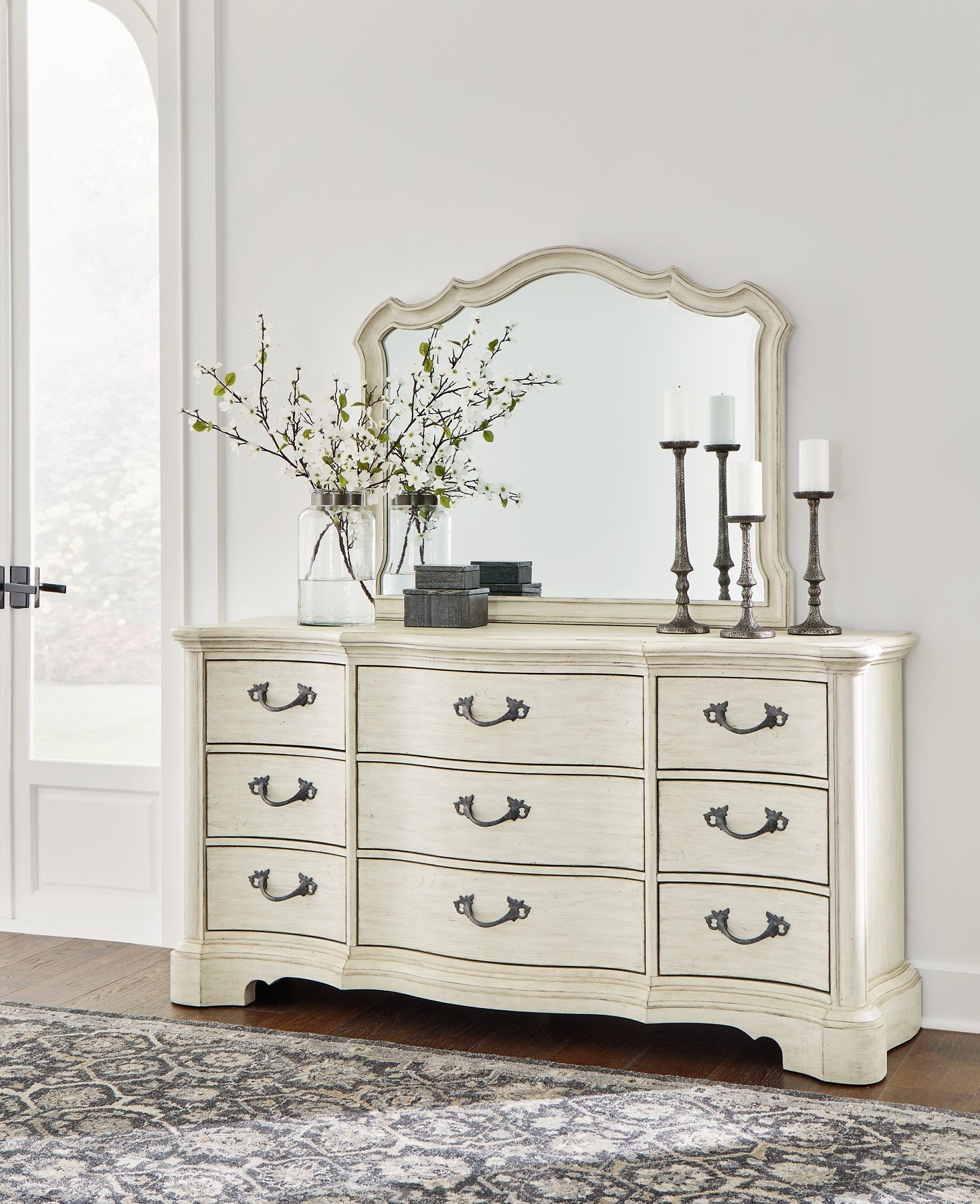 Arlendyne King Upholstered Bed with Mirrored Dresser and Chest at Towne & Country Furniture (AL) furniture, home furniture, home decor, sofa, bedding