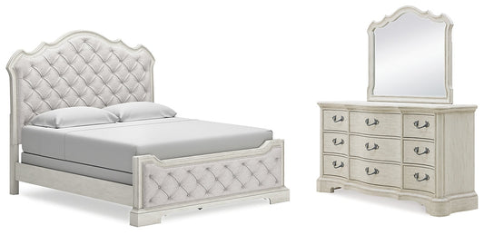 Arlendyne King Upholstered Bed with Mirrored Dresser at Towne & Country Furniture (AL) furniture, home furniture, home decor, sofa, bedding