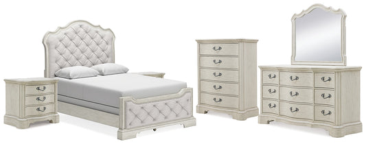 Arlendyne Queen Upholstered Bed with Mirrored Dresser, Chest and 2 Nightstands at Towne & Country Furniture (AL) furniture, home furniture, home decor, sofa, bedding