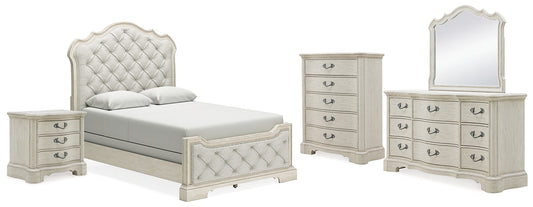 Arlendyne Queen Upholstered Bed with Mirrored Dresser, Chest and Nightstand at Towne & Country Furniture (AL) furniture, home furniture, home decor, sofa, bedding