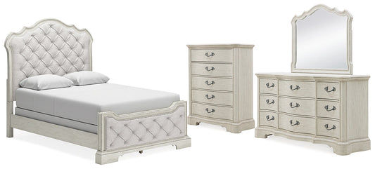 Arlendyne Queen Upholstered Bed with Mirrored Dresser and Chest at Towne & Country Furniture (AL) furniture, home furniture, home decor, sofa, bedding