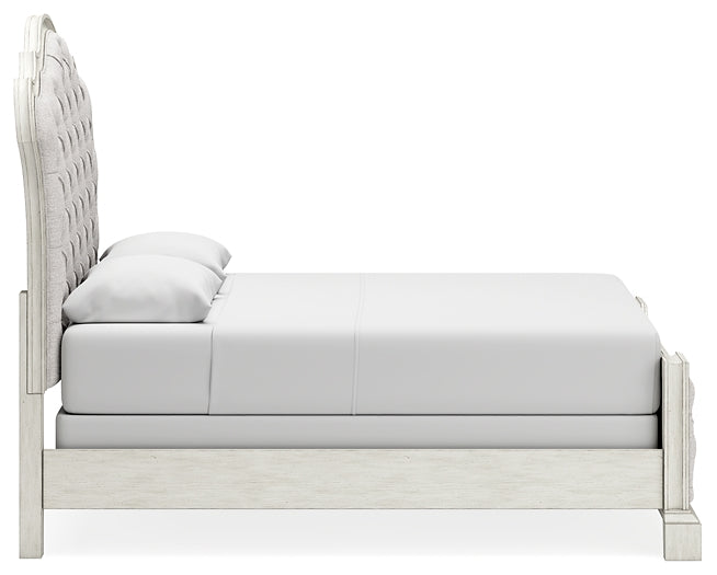 Arlendyne Queen Upholstered Bed with Mirrored Dresser at Towne & Country Furniture (AL) furniture, home furniture, home decor, sofa, bedding