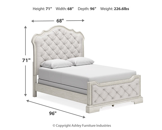 Arlendyne Queen Upholstered Bed with Mirrored Dresser at Towne & Country Furniture (AL) furniture, home furniture, home decor, sofa, bedding