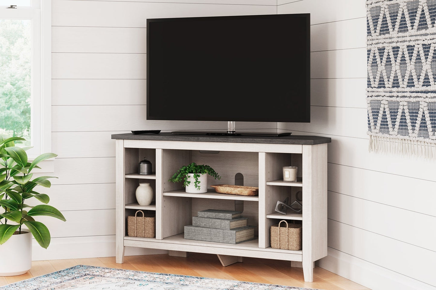 Ashley Express - Dorrinson Corner TV Stand/Fireplace OPT at Towne & Country Furniture (AL) furniture, home furniture, home decor, sofa, bedding