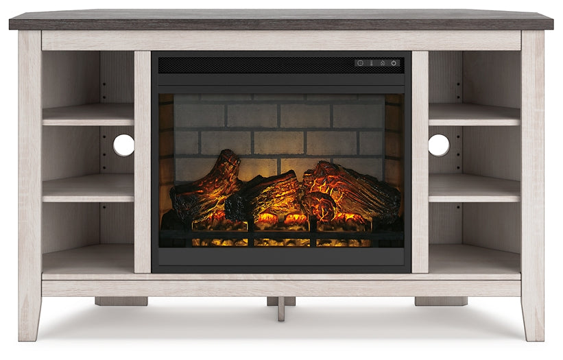 Ashley Express - Dorrinson Corner TV Stand with Electric Fireplace at Towne & Country Furniture (AL) furniture, home furniture, home decor, sofa, bedding