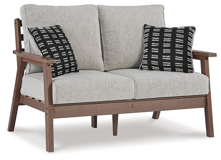 Ashley Express - Emmeline Outdoor Loveseat with Coffee Table at Towne & Country Furniture (AL) furniture, home furniture, home decor, sofa, bedding