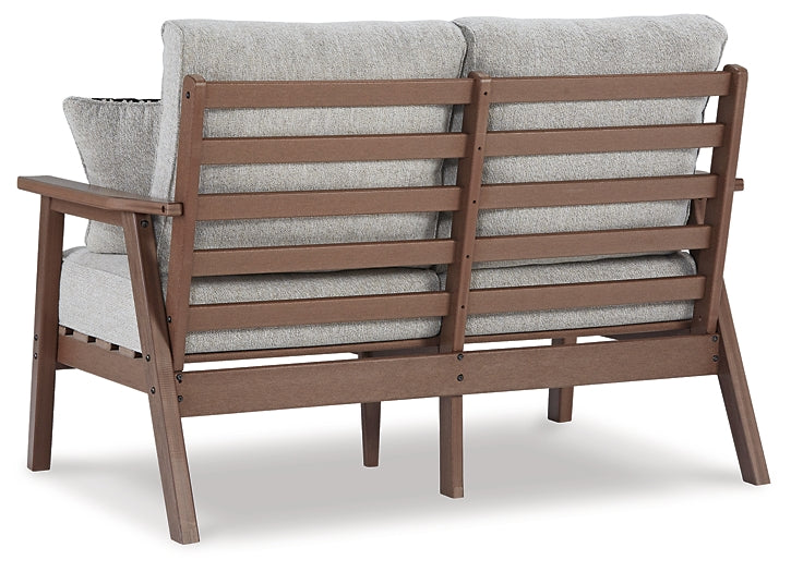 Ashley Express - Emmeline Outdoor Loveseat with Coffee Table at Towne & Country Furniture (AL) furniture, home furniture, home decor, sofa, bedding