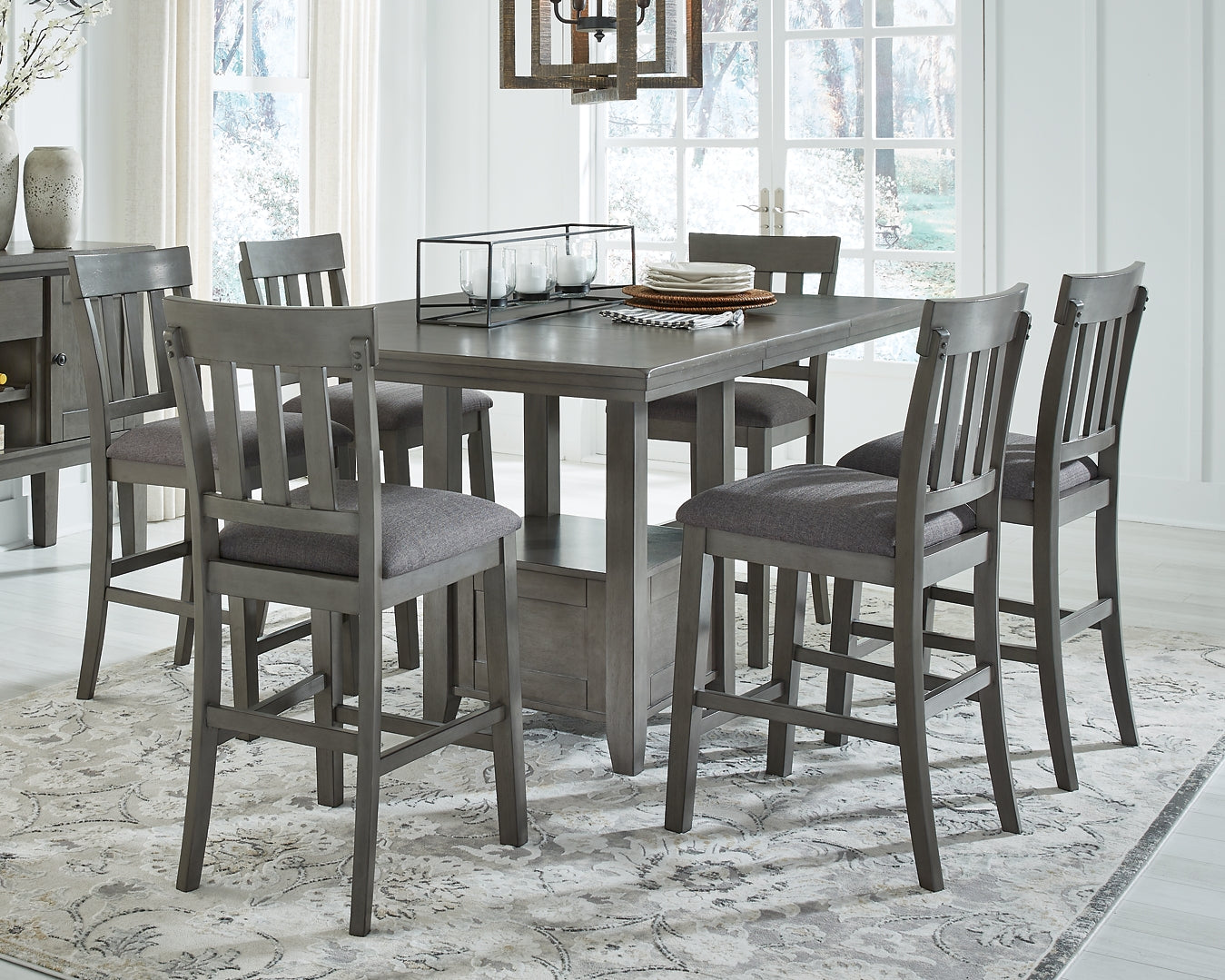 Ashley Express - Hallanden Counter Height Dining Table and 6 Barstools at Towne & Country Furniture (AL) furniture, home furniture, home decor, sofa, bedding