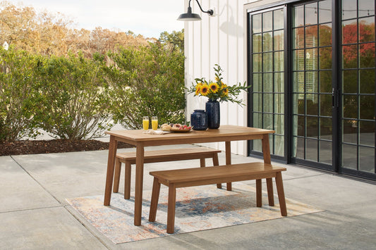 Ashley Express - Janiyah Outdoor Dining Table and 2 Benches at Towne & Country Furniture (AL) furniture, home furniture, home decor, sofa, bedding