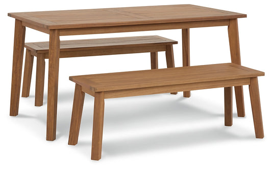 Ashley Express - Janiyah Outdoor Dining Table and 2 Benches at Towne & Country Furniture (AL) furniture, home furniture, home decor, sofa, bedding