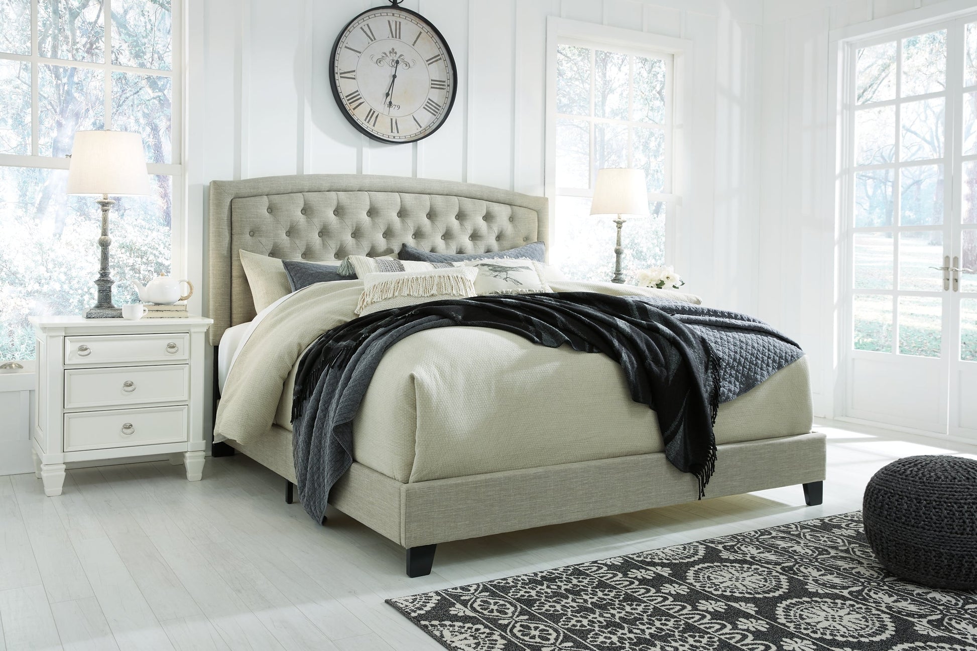 Ashley Express - Jerary Queen Upholstered Bed with Mattress at Towne & Country Furniture (AL) furniture, home furniture, home decor, sofa, bedding
