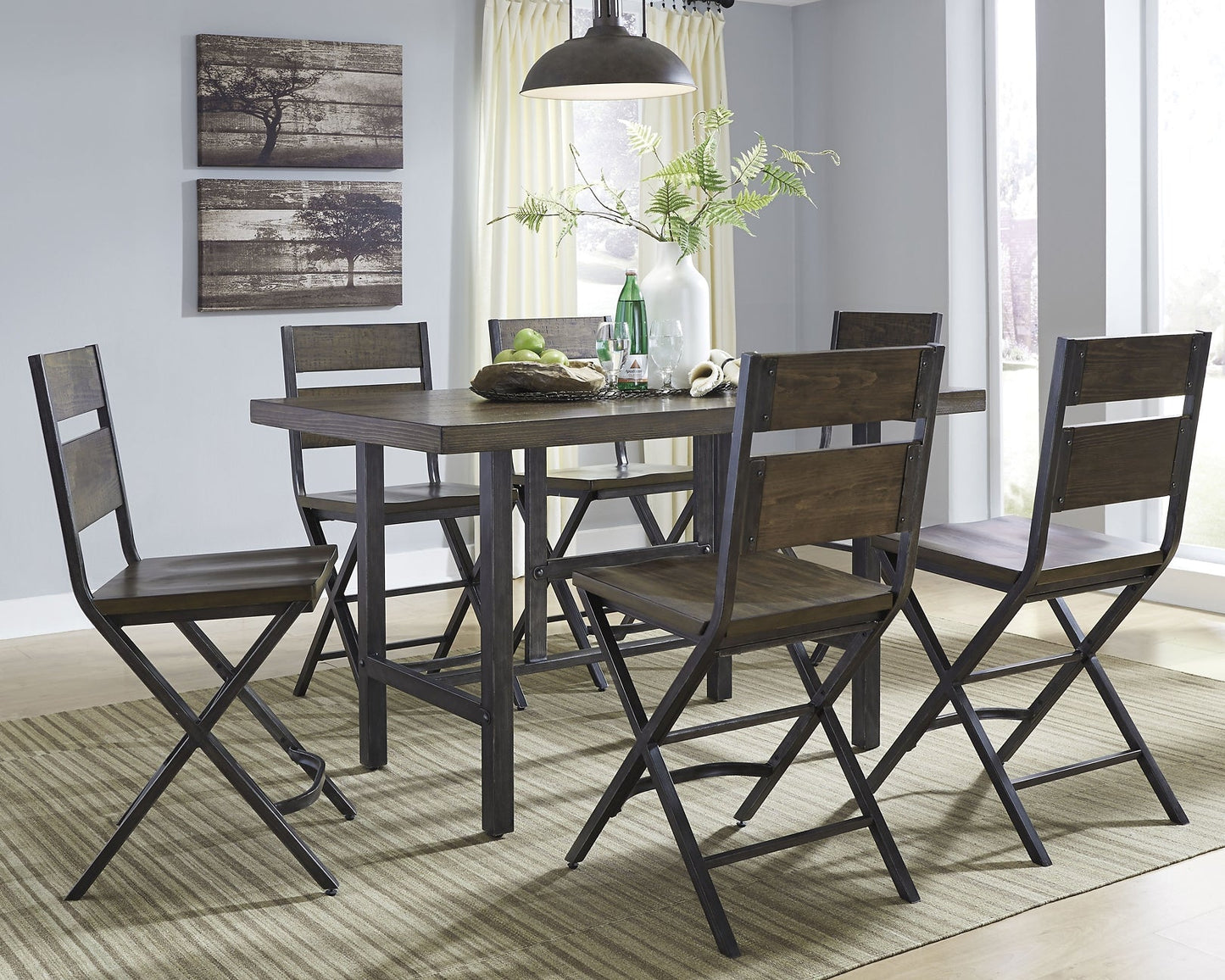 Ashley Express - Kavara Counter Height Dining Table and 6 Barstools at Towne & Country Furniture (AL) furniture, home furniture, home decor, sofa, bedding