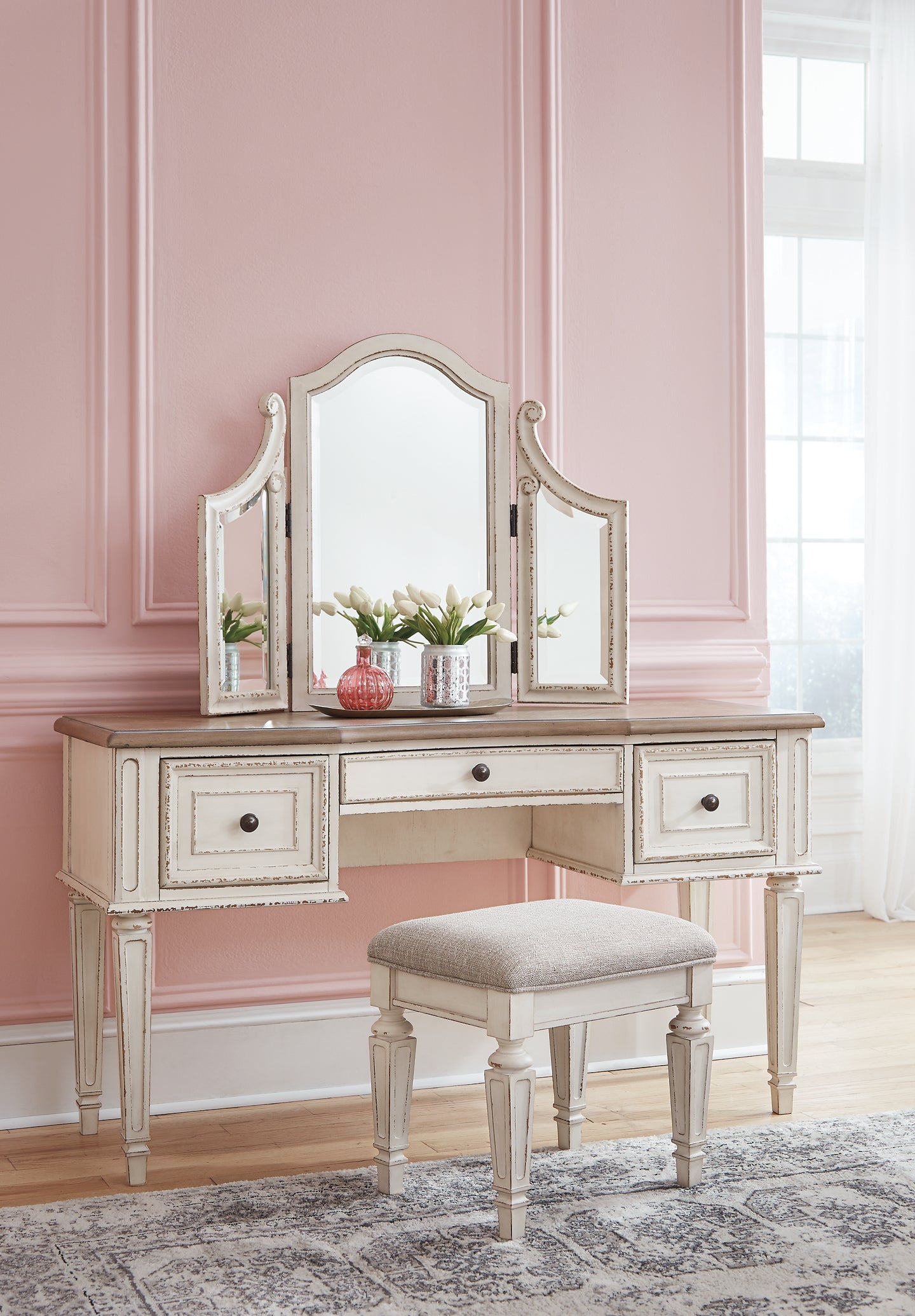 Ashley Express - Realyn Vanity/Mirror/Stool (3/CN) at Towne & Country Furniture (AL) furniture, home furniture, home decor, sofa, bedding