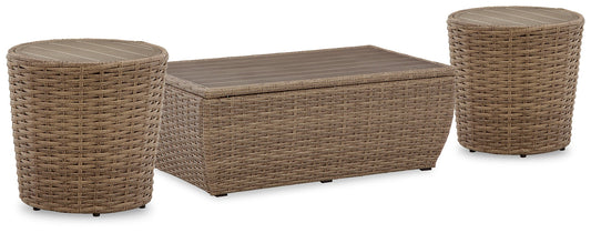 Ashley Express - Sandy Bloom Outdoor Coffee Table with 2 End Tables at Towne & Country Furniture (AL) furniture, home furniture, home decor, sofa, bedding