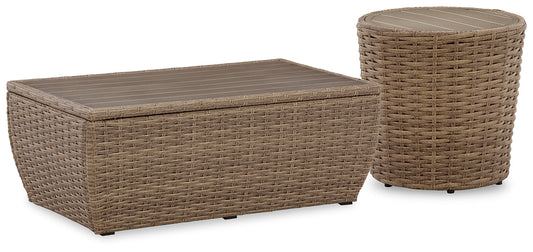 Ashley Express - Sandy Bloom Outdoor Coffee Table with End Table at Towne & Country Furniture (AL) furniture, home furniture, home decor, sofa, bedding