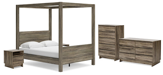 Ashley Express - Shallifer Queen Canopy Bed with Dresser, Chest and 2 Nightstands at Towne & Country Furniture (AL) furniture, home furniture, home decor, sofa, bedding