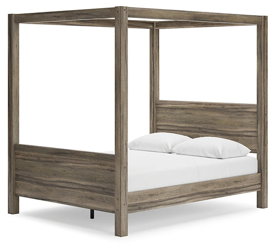 Ashley Express - Shallifer Queen Canopy Bed with Dresser, Chest and Nightstand at Towne & Country Furniture (AL) furniture, home furniture, home decor, sofa, bedding