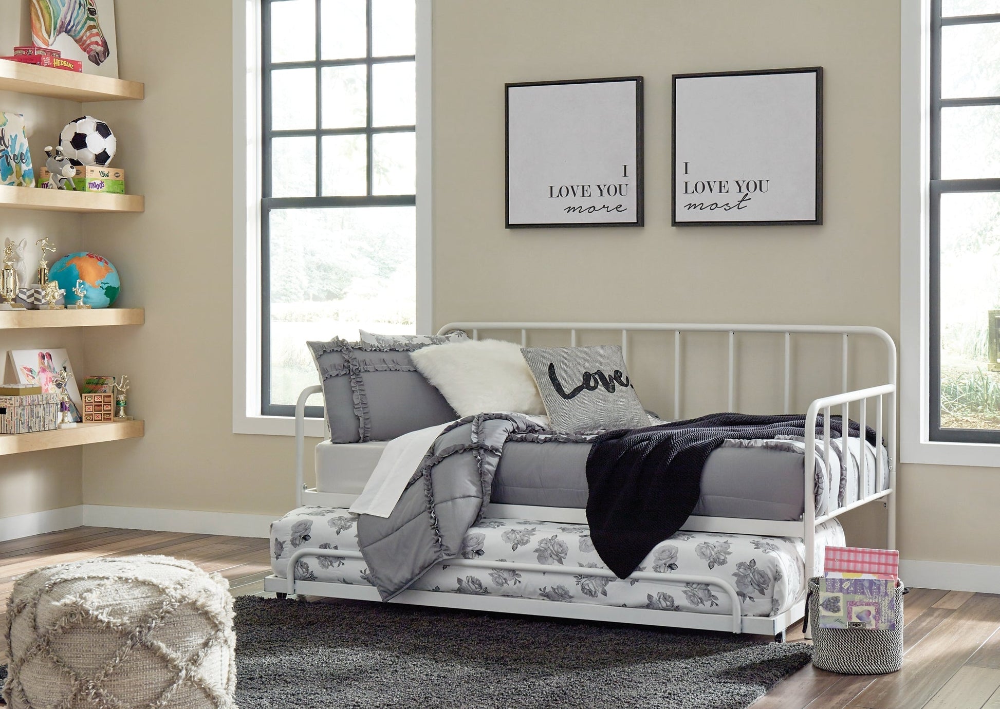 Ashley Express - Trentlore Twin Metal Day Bed with Trundle at Towne & Country Furniture (AL) furniture, home furniture, home decor, sofa, bedding