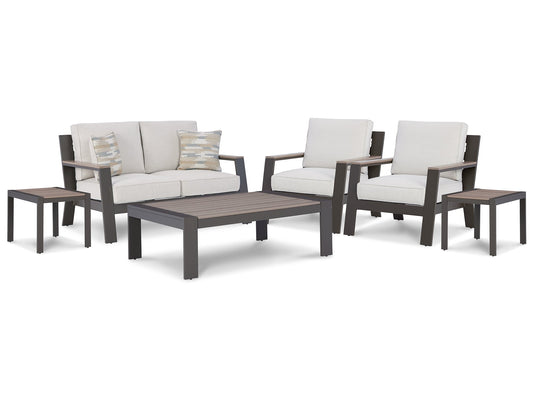 Ashley Express - Tropicava Outdoor Loveseat and 2 Lounge Chairs with Coffee Table and 2 End Tables at Towne & Country Furniture (AL) furniture, home furniture, home decor, sofa, bedding