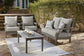 Ashley Express - Visola Outdoor Loveseat and 2 Chairs with Coffee Table at Towne & Country Furniture (AL) furniture, home furniture, home decor, sofa, bedding