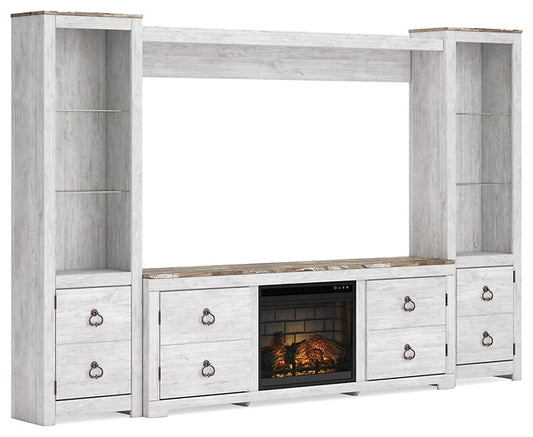 Ashley Express - Willowton 4-Piece Entertainment Center with Electric Fireplace at Towne & Country Furniture (AL) furniture, home furniture, home decor, sofa, bedding