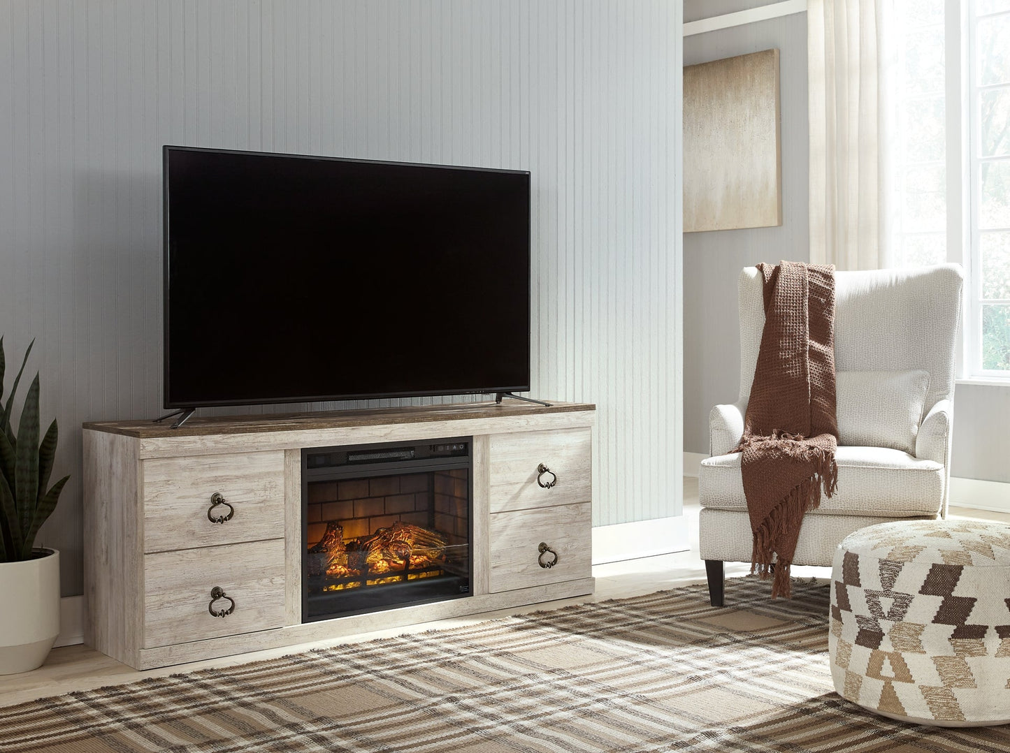 Ashley Express - Willowton TV Stand with Electric Fireplace at Towne & Country Furniture (AL) furniture, home furniture, home decor, sofa, bedding