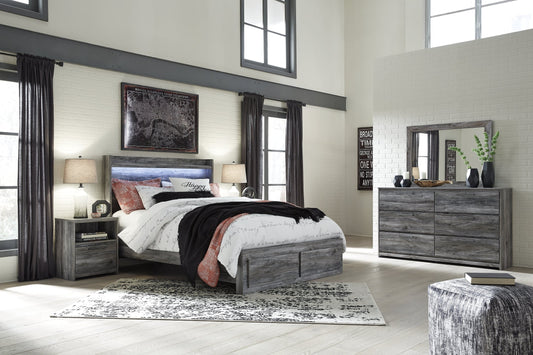 Baystorm Queen Panel Bed with 2 Storage Drawers with Mirrored Dresser and Nightstand at Towne & Country Furniture (AL) furniture, home furniture, home decor, sofa, bedding
