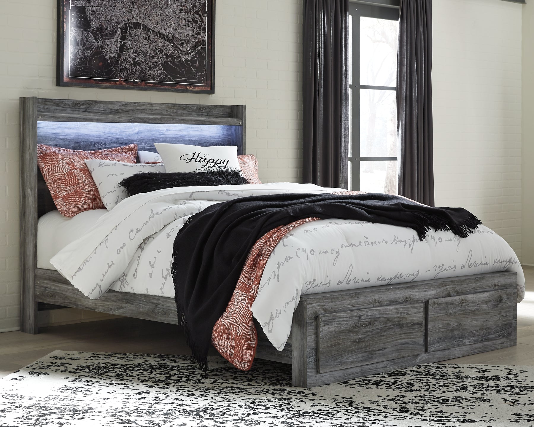 Baystorm Queen Panel Bed with 2 Storage Drawers with Mirrored Dresser and Nightstand at Towne & Country Furniture (AL) furniture, home furniture, home decor, sofa, bedding
