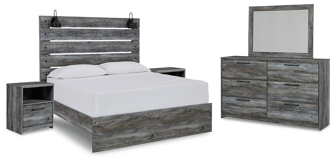 Baystorm Queen Panel Bed with Mirrored Dresser and 2 Nightstands at Towne & Country Furniture (AL) furniture, home furniture, home decor, sofa, bedding