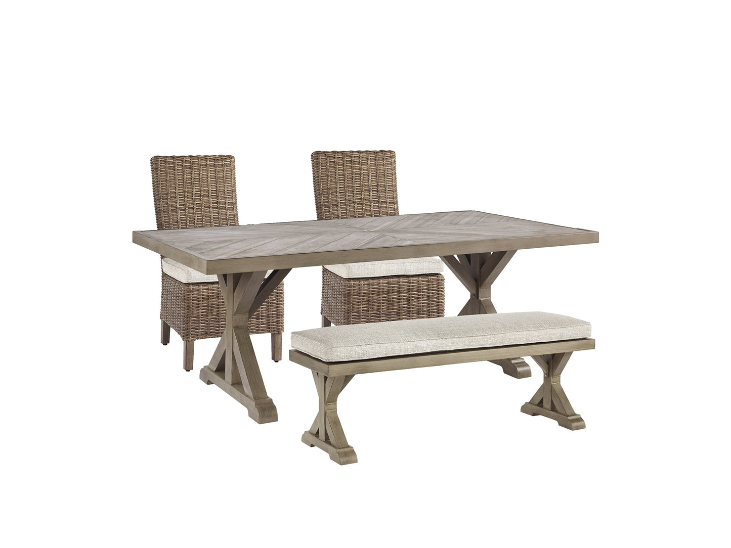 Beachcroft Outdoor Dining Table and 2 Chairs and 2 Benches at Towne & Country Furniture (AL) furniture, home furniture, home decor, sofa, bedding