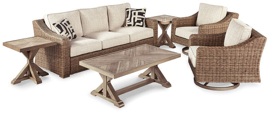Beachcroft Outdoor Sofa and  2 Lounge Chairs with Coffee Table and 2 End Tables at Towne & Country Furniture (AL) furniture, home furniture, home decor, sofa, bedding