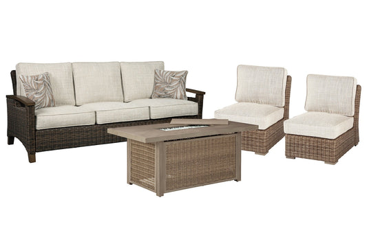 Beachcroft Outdoor Sofa and 2 Lounge Chairs with Fire Pit Table at Towne & Country Furniture (AL) furniture, home furniture, home decor, sofa, bedding
