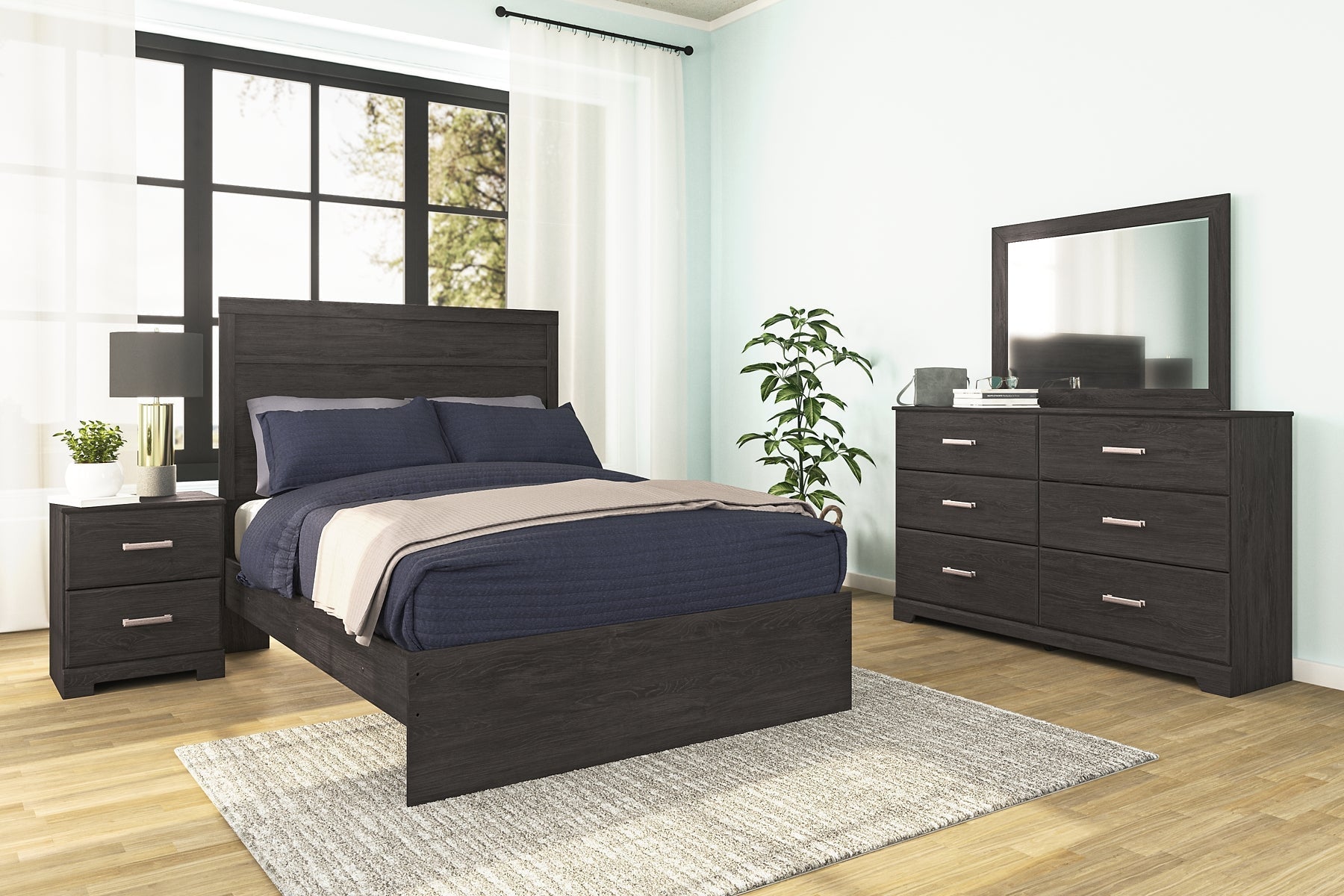 Belachime Full Panel Bed with Mirrored Dresser and Nightstand at Towne & Country Furniture (AL) furniture, home furniture, home decor, sofa, bedding