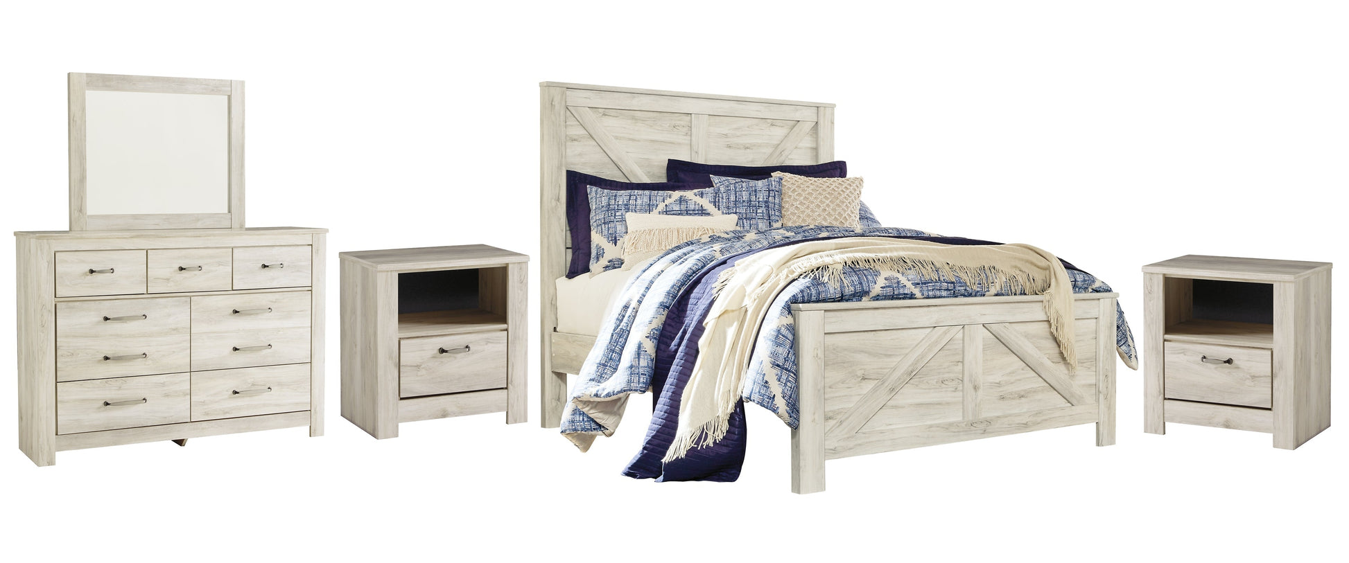 Bellaby  Crossbuck Panel Bed With Mirrored Dresser And 2 Nightstands at Towne & Country Furniture (AL) furniture, home furniture, home decor, sofa, bedding
