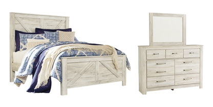 Bellaby  Crossbuck Panel Bed With Mirrored Dresser at Towne & Country Furniture (AL) furniture, home furniture, home decor, sofa, bedding
