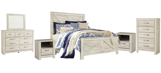 Bellaby Queen Crossbuck Panel Bed with Mirrored Dresser, Chest and 2 Nightstands at Towne & Country Furniture (AL) furniture, home furniture, home decor, sofa, bedding