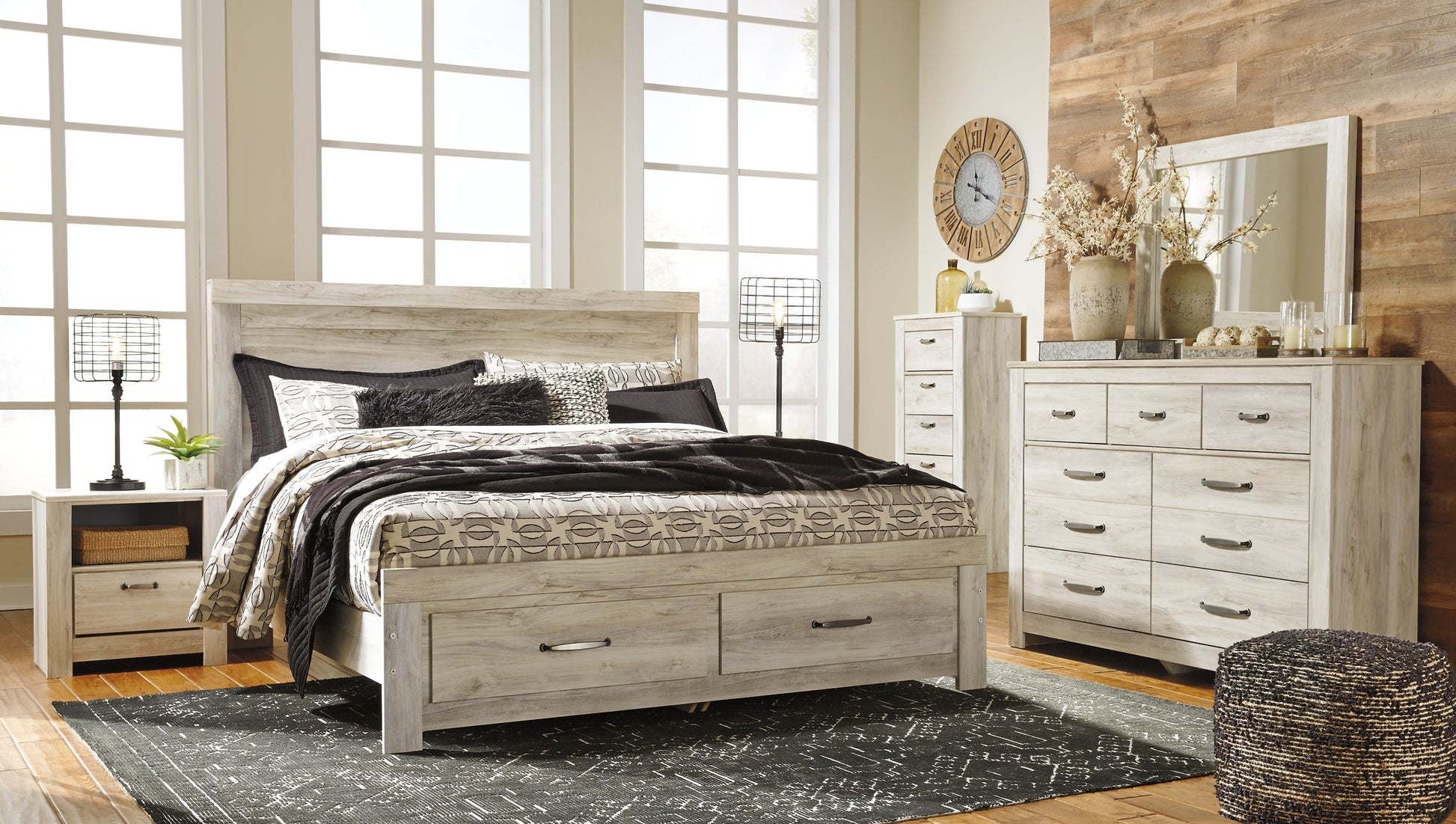 Bellaby Queen Platform Bed with 2 Storage Drawers with Mirrored Dresser, Chest and Nightstand at Towne & Country Furniture (AL) furniture, home furniture, home decor, sofa, bedding