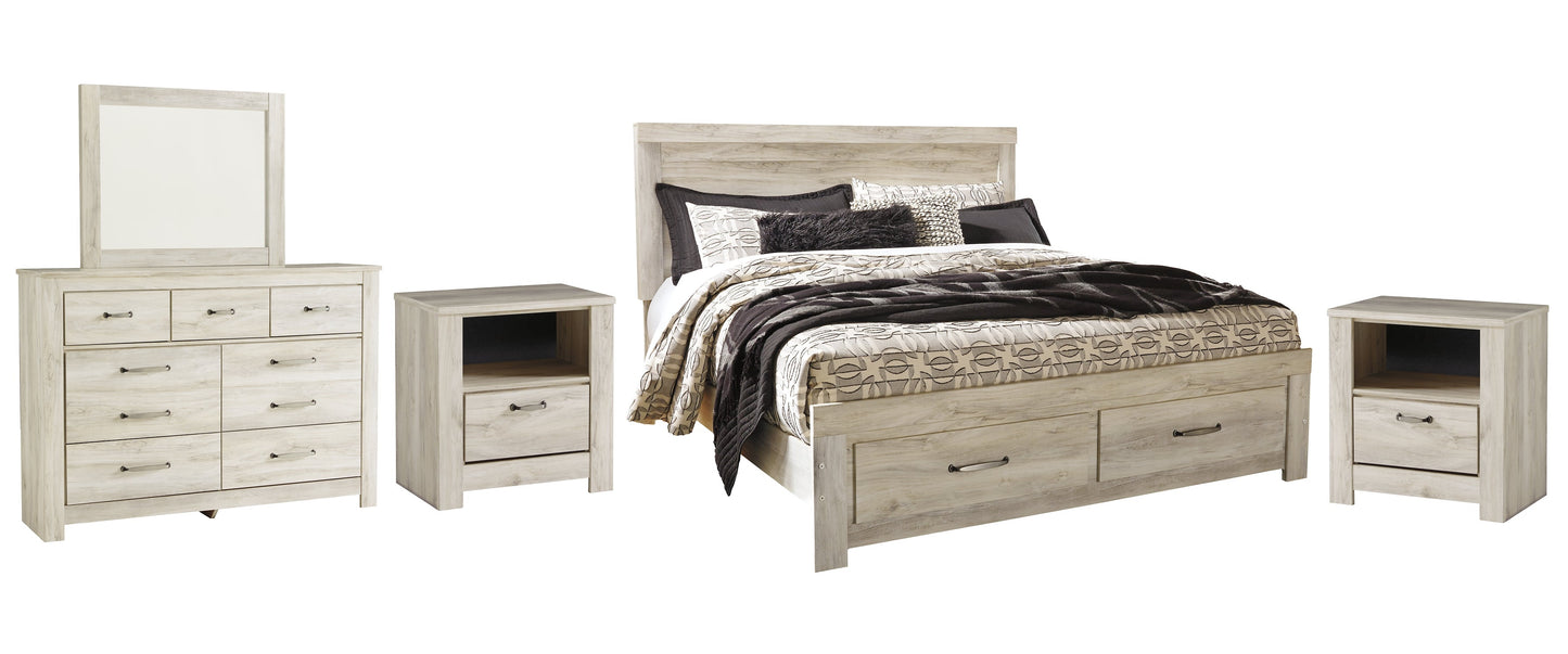 Bellaby Queen Platform Bed with 2 Storage Drawers with Mirrored Dresser and 2 Nightstands at Towne & Country Furniture (AL) furniture, home furniture, home decor, sofa, bedding
