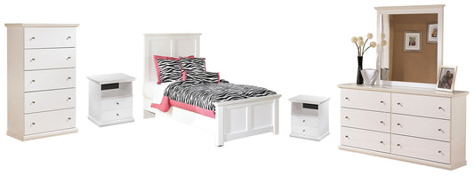 Bostwick Shoals Twin Panel Bed with Mirrored Dresser, Chest and 2 Nightstands at Towne & Country Furniture (AL) furniture, home furniture, home decor, sofa, bedding