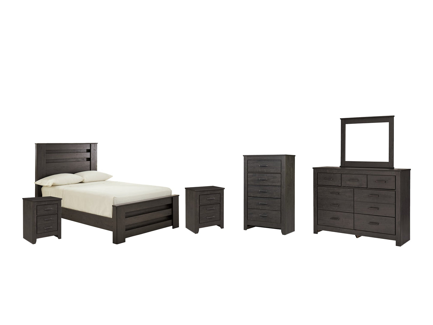 Brinxton Full Panel Bed with Mirrored Dresser, Chest and 2 Nightstands at Towne & Country Furniture (AL) furniture, home furniture, home decor, sofa, bedding