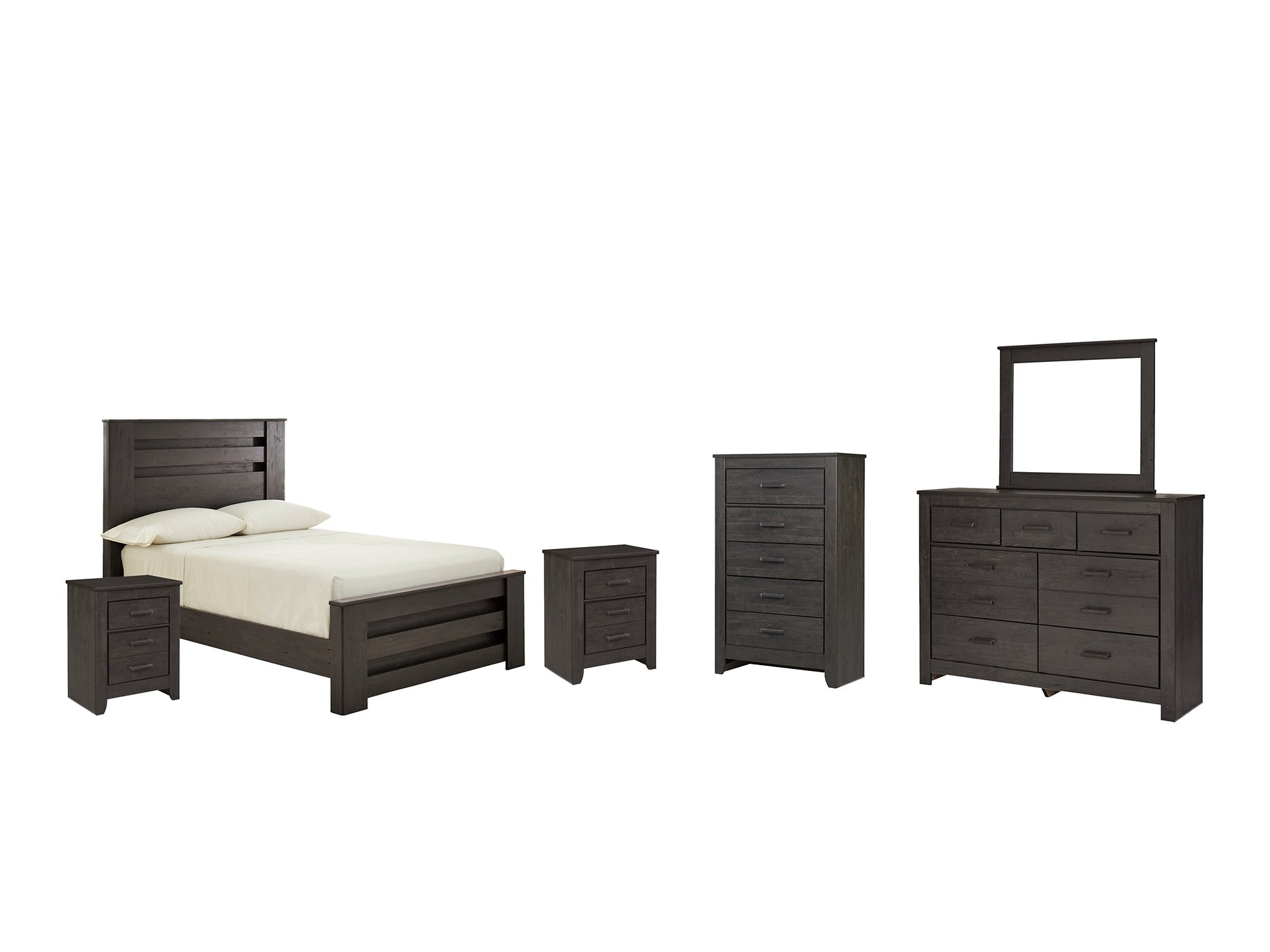 Brinxton Full Panel Bed with Mirrored Dresser, Chest and 2 Nightstands at Towne & Country Furniture (AL) furniture, home furniture, home decor, sofa, bedding